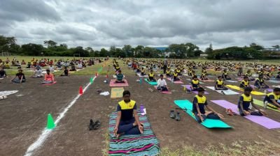 The International Yoga day has been celebrated in Nav Krishna valley school 
