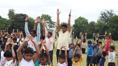 The International Yoga day has been celebrated in Nav Krishna valley school 
