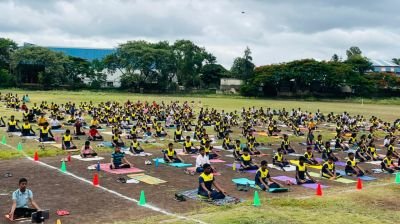The International Yoga day has been celebrated in Nav Krishna valley school 