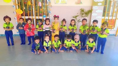 Nursery child  Shreesha Rajput gifted rose plant to her class friends & 1 chichoo( sapota) plant for school & plantation has been done by Shreesha in Abhyaas campus on account of her birthday.