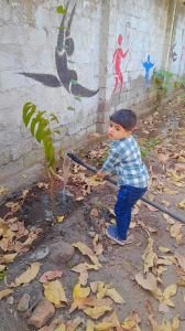 Nursery child Ahan Kalal gifted mogra plant to his class friends & ramphal(Jamaican apple)plant for school & plantation has been done by Ahan in Abhyaas campus on account of his birthday.