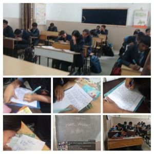 स्ताक्षर प्रतियोगिता 
हस्ताक्षर प्रतियोगिता का आयोजन
नवकृष्णा व्हली स्कूल  अंग्रेजी माध्यम में हिंदी सप्ताह के अंतर्गत 8 सितंबर 2026 को कक्षा छठी से दसवीं तक के विद्यार्थियों के लिए हस्ताक्षर प्रतियोगिता आयोजित की गई।
प्रतियोगिता में विद्यार्थियों ने हिंदी भाषा में सुंदर, आकर्षक एवं रचनात्मक हस्ताक्षर प्रस्तुत किए। विद्यार्थियों ने अपनी लेखन-कला एवं सृजनात्मकता का उत्साहपूर्वक प्रदर्शन किया। प्रतियोगिता का उद्देश्य विद्यार्थियों में हिंदी लेखन के प्रति रुचि एवं सुंदर लेखन की आदत विकसित करना था।
 प्रधानाचार्य प्रशांत चव्हाण सर के मार्गदर्शन में प्रतियोगिता सफलतापूर्वक संपन्न हुई। हिंदी विभाग की शीतल मिस, सुरेखा मिस एवं भारती मिस ने विद्यार्थियों का मार्गदर्शन करते हुए प्रतियोगिता को सफल बनाने में महत्वपूर्ण भूमिका निभाई।