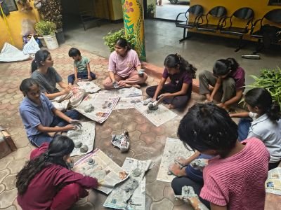 NKVS Hotel students making Ganpati Idal in Hostel camps 