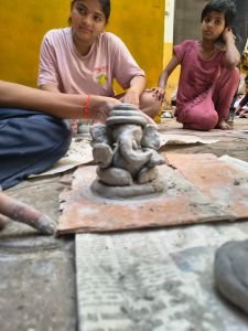 NKVS Hotel students making Ganpati Idal in Hostel camps 